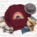 Flat lay of burgundy rainbow sweatshirt with YOU are my sunshine print and autumn accessories - S / Wine Red (White Letters)