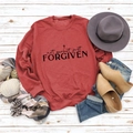 Close-up of Not Perfect Just Forgiven graphic sweatshirt with fall fashion accessories - S / Red Sweatshirt (Black Font)