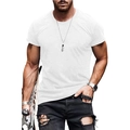 Men's white muscle fit crew neck t-shirt in street style athletic look with skateboard - White