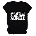 T-shirt noir en coton pour femme avec motif graphique AUNTIE blanc rétro et ondulé - Noir (Police Blanche)