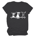 T-shirt ampia grigio antracite a girocollo con stampa grafica di capra bianca giocosa - Grigio Melange (Font Bianco)