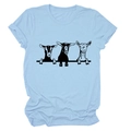 T-shirt da donna celeste a girocollo con tre stampe grafiche di capre divertenti - Blu Chiaro (Font Nero)