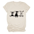 Women's crew neck short sleeve tee in light oatmeal with three goats graphic print - S / Sand (Black Font)