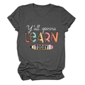 Detailed view of charcoal grey T-shirt featuring leopard print Y'all Gonna Learn Today graphic - S / Dark Grey (White Text)