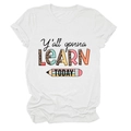 Détail du t-shirt blanc en coton avec texte Y'all Gonna Learn Today imprimé léopard - Blanc (Texte Noir)