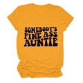 Ginger yellow cotton T-shirt featuring retro wavy Somebody's Fine Ass Auntie print - S / Mustard Yellow (Black Text)