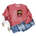 Flat lay of red crewneck sweatshirt with 'I Like Murder Shows' text and graphic - Red (White Font)