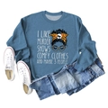 Flat lay of Harbor Blue sweatshirt with 'I LIKE MURDER SHOWS' print and denim jeans - Blue (White Font)