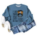 Flat lay of blue crewneck sweatshirt featuring a character print and casual outfit styling - Blue (Black Font)