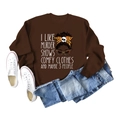 Flat lay of brown 'I Like Murder Shows' sweatshirt with denim shorts and sneakers - Coffee