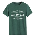 Donkergroen katoenen T-shirt met ronde hals en witte artistieke tekstprint op de borst - S / Vintage Groen