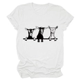 T-shirt bianca casual a girocollo con simpatica stampa grafica di capre nere - Bianco (Carattere Nero)