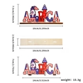 Dimensiones detalladas de letras USA de madera con gnomo patriótico y diseños de cohetes - Estilo AMERICA Gnomo Fuegos Artificiales