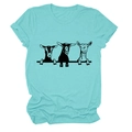 T-shirt azzurra a maniche corte con simpatica stampa di capre e girocollo casual - Blu Acqua Profonda (Font Nero)