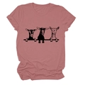 T-shirt rosa a girocollo con simpatica stampa di capre disegnate a mano in nero - Oro Rosa (Carattere Nero)