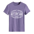Paars T-shirt met ronde hals, tekstprint en gemêleerde grijze katoenstructuur - S / Paars