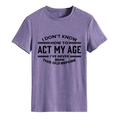 Paars T-shirt met korte mouwen, zwarte sloganopdruk en ronde halslijn - S / Paars