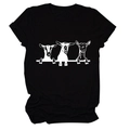 T-shirt nera ampia a girocollo con stampa di capre bianche in stile cartone - Nero (Font Bianco)