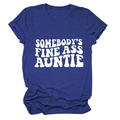 T-shirt bleu-violet ample à col rond avec lettrage blanc SOMEBODY'S FINE ASS AUNTIE - Bleu Rétro (Police Blanche)