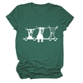 T-shirt girocollo verde scuro con stampa grafica di capra minimalista e maniche con risvolto - Verde Retro (Font Bianco)