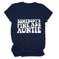T-shirt bleu marine à col rond avec impression vintage Somebody's Fine Ass Auntie - Bleu Marine (Police Blanche)