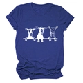 T-shirt blu reale a girocollo con grafica di capre bianche e maniche risvoltate - Blu Retro (Font Bianco)
