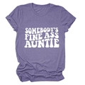 T-shirt violet en coton à col rond avec impression blanche Somebody's Fine Ass Auntie - Violet (Police Blanche)