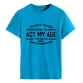 Hemelblauw katoenen T-shirt met zwarte sloganopdruk en een klassieke ronde hals - S / Meerblauw