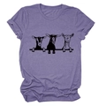 T-shirt da donna girocollo viola mélange con stampa grafica di tre capre nere - Viola (Testo Nero)