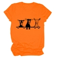 T-shirt arancione a girocollo con simpatica stampa grafica di tre capre in stile cartoon - Arancione (Font Nero)
