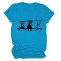T-shirt da donna girocollo blu brillante con simpatica stampa grafica di tre pecorelle - Blu Lago (Font Nero)