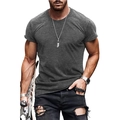 Men's casual slim fit crewneck short sleeve T-shirt in dark grey heather fabric - Dark Gray
