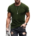 Men's slim fit short sleeve crew neck T-shirt in deep olive green cotton blend - Army Green