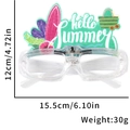 Detail of LED Hawaii party glasses with Hello Summer motif and size dimensions - Hello Summer Surfboard