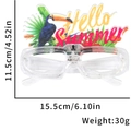 Detail view of Hawaiian party glasses with Hello Summer text and tropical bird design - Toucan Palm Leaf