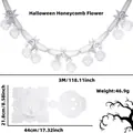 Detail of 3M Halloween honeycomb garland with skull charm and measurement specifications - Skeleton Style Garland