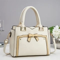 Elegant off-white faux leather tote bag with yellow bow detail and detachable strap - Off White