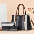 Driedelige dames tassen set met geweven shopper, clutch en een klein portemonnee zakje - Zwart
