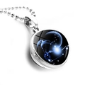 Macro view of Capricornus constellation pendant with blue nebula glass ball and silver chain - Silver-Capricorn