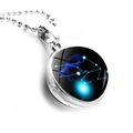 Silver Taurus zodiac necklace with double-sided glass ball pendant and round bead chain - Silver-Taurus