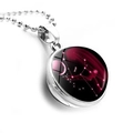 Silver bead chain necklace featuring a Virgo zodiac double-sided glass orb pendant - Silver-Virgo