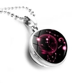 Scorpius constellation necklace with pink nebula glass ball pendant and silver bead chain - Silver-Scorpio