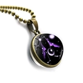 Detail of Gemini constellation necklace with bronze ball chain and double-sided glass dome - Bronze-Gemini