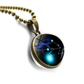 Macro detail of Taurus zodiac glass ball pendant with vintage bronze finish - Bronze-Taurus