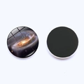 Detailed view showing both front galaxy glass dome and back magnetic side of the fridge magnet - Magic Color Galaxy Style 5 (JY001902-5)