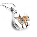 Detail shot of a double-sided glass pendant necklace with watercolor fox illustration - Watercolor Fox Cub Style (JY001610-6)