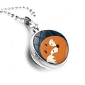 Macro shot of double-sided glass dome pendant with hand-drawn sleeping fox illustration - Sleeping Fox Style (JY001610-8)