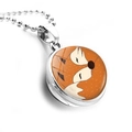 Double-sided glass ball necklace with cartoon fox pattern on silver chain pendant - Side Sitting Fox Style (JY001610-10)