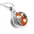 Double-sided glass fox pendant necklace with a striped background on a silver ball chain - Fox with Striped Background Style (JY001610-12)
