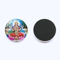 Hindu Goddess Lakshmi glass refrigerator magnet with 25mm round magnetic back design - Lakshmi In Red With White Elephants Style (JY001923-10)